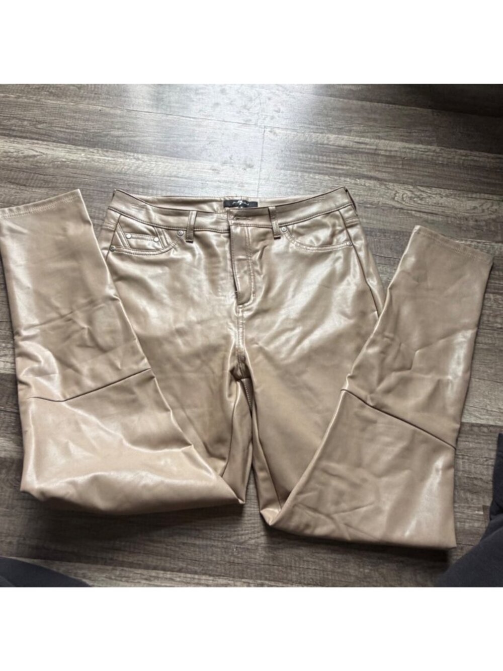 7 For All Mankind Faux Leather Skinny Pants In Taupe Size M - Picture 2 of 6